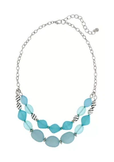 Blue Multi Beaded Two Row Frontal Necklace 