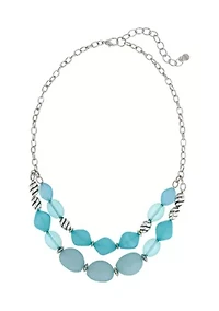 Blue Multi Beaded Two Row Frontal Necklace 
