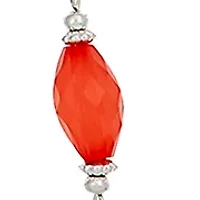 Silver-Tone Long Linked Necklace with Coral Bead Stations 