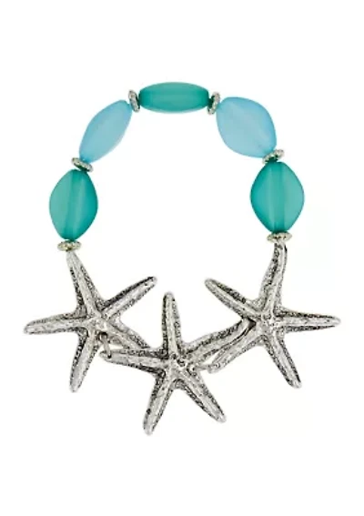 Starfish Aqua Beaded Frontal Stretch Bracelet