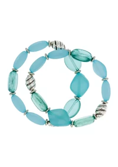 Aqua Beaded Stretch Bracelet Set 