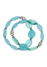 Aqua Beaded Stretch Bracelet Set 
