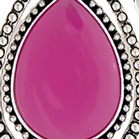 Silver-Tone Short Orbital Fuchsia Teardrop Pendant Necklace 