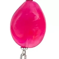 Silver-Tone Long Chain Necklace with Fuchsia Bead Stations 