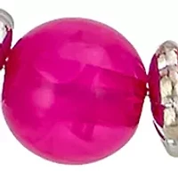 Silver-Tone Fuchsia Bead Open Gypsy Hoop Earrings with Post Top 
