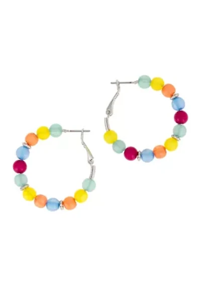 Silver-Tone Multicolored Beaded Click-It Hoop Earrings