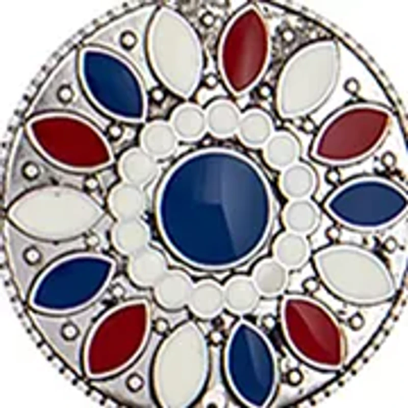 Long Red White Blue Enamel Disc Pendant Tassel Necklace
