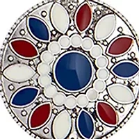 Long Red White Blue Enamel Disc Pendant Tassel Necklace 