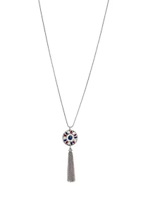 Long Red White Blue Enamel Disc Pendant Tassel Necklace 