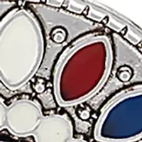 Red White Blue Enamel Disc Frontal Stretch Bracelet with Beaded Back