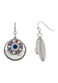 Layered Red White Blue Enamel Disc Drop Earrings  