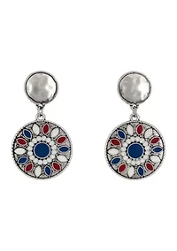 Red White Blue Disc Double Drop Earrings 