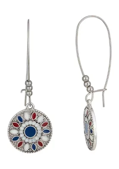 Round Red White Blue Enamel Earrings