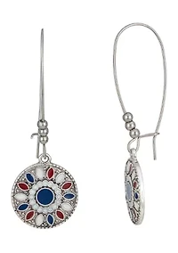 Round Red White Blue Enamel Earrings  