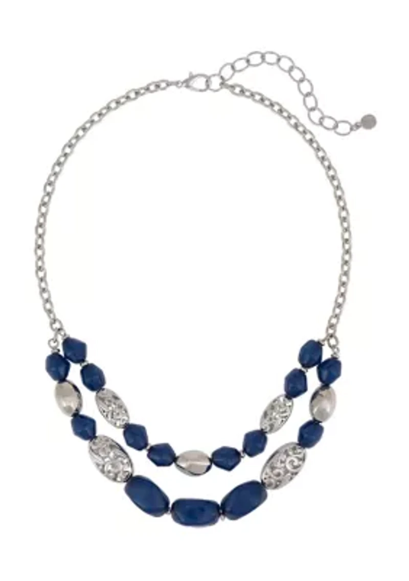 Filigree Blue Beaded Multi Row Necklace