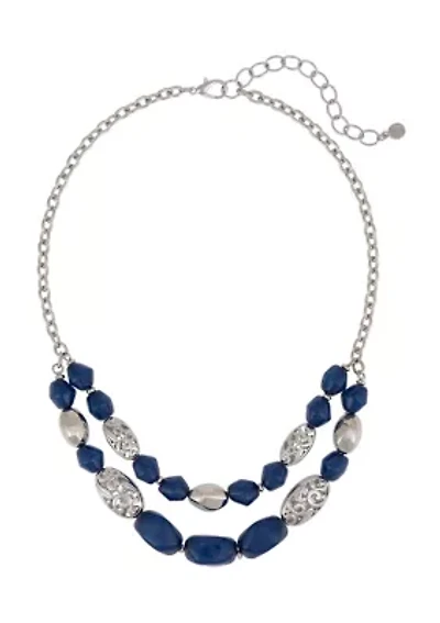 Filigree Blue Beaded Multi Row Necklace