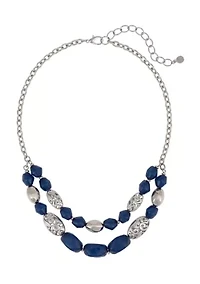 Filigree Blue Beaded Multi Row Necklace