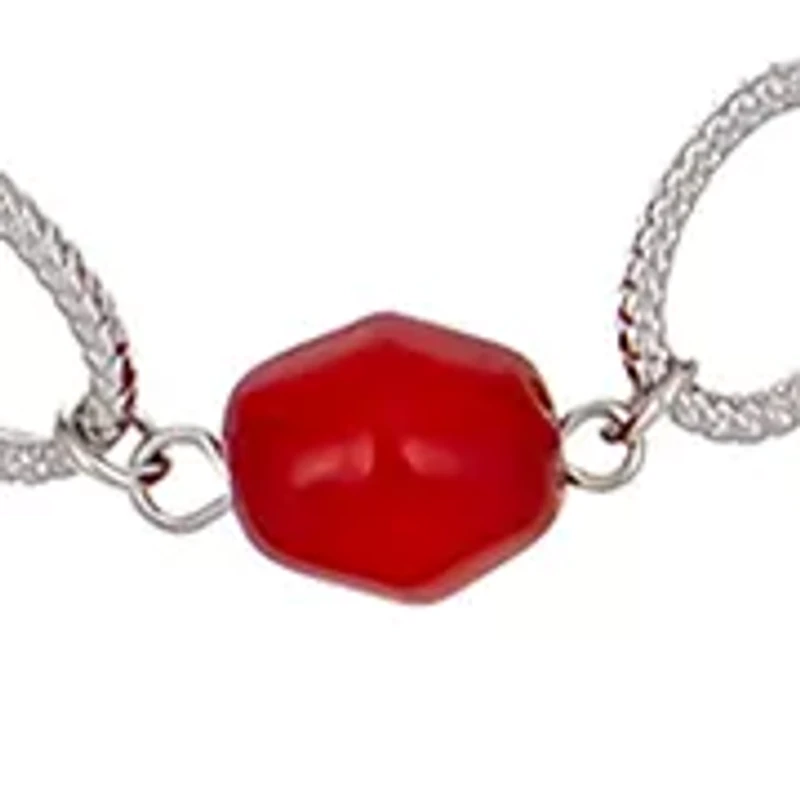 Silver-Tone Long-Linked Red Bead Necklace with Chain Back