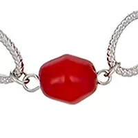 Silver-Tone Long-Linked Red Bead Necklace with Chain Back 