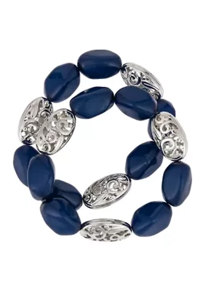 Beaded Silver Tone Bracelet Set
