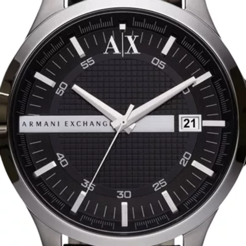 Three-Hand Date Black Leather Watch
