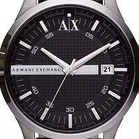 Three-Hand Date Black Leather Watch