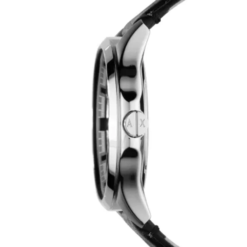 Three-Hand Date Black Leather Watch