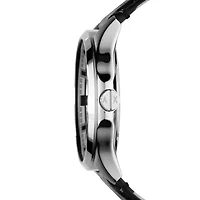 Three-Hand Date Black Leather Watch