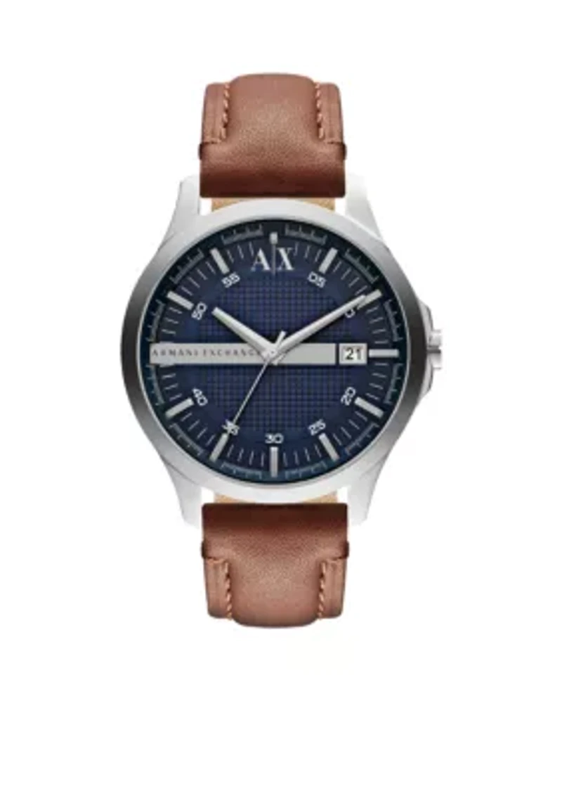 Three-Hand Date Brown Leather Watch