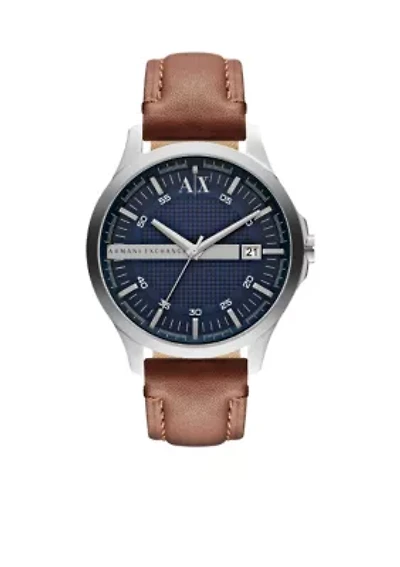 Three-Hand Date Brown Leather Watch