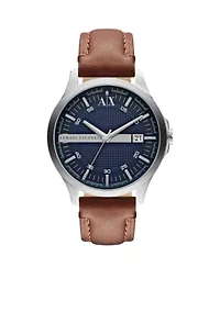 Three-Hand Date Brown Leather Watch