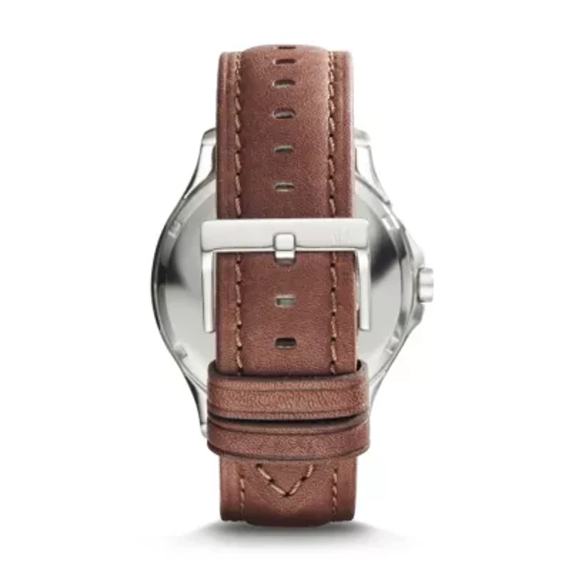 Three-Hand Date Brown Leather Watch