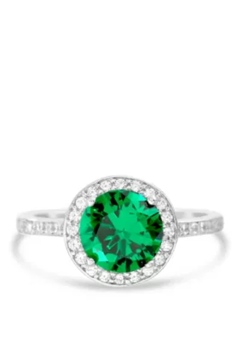Sterling Silver Lab Created Ruby Cubic Zirconia Engagement Ring