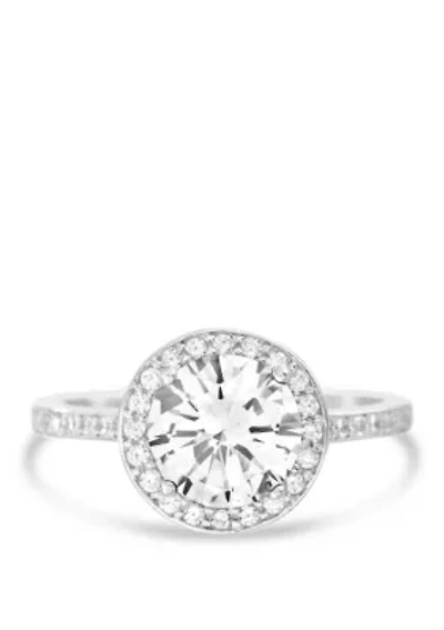 Sterling Silver Lab Created White Sapphire Cubic Zirconia Engagement Ring