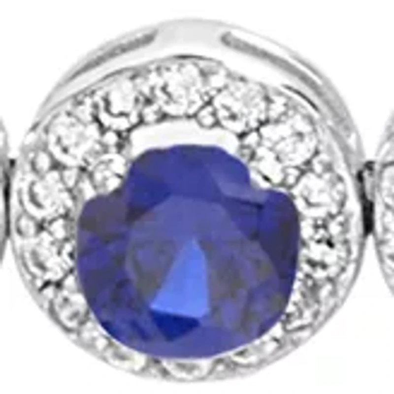 Sterling Silver 5 Halo Stone and Cubic Zirconia Slider Bracelet'