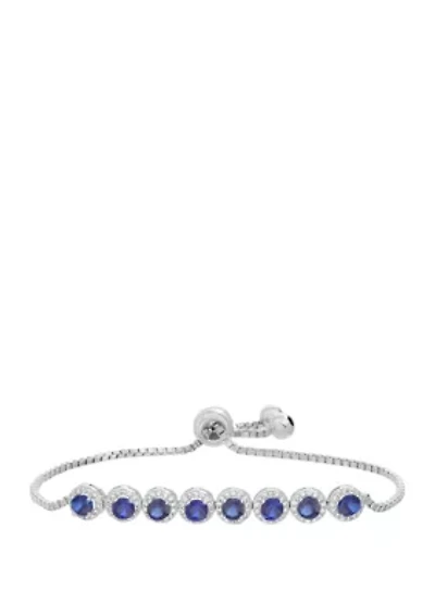 Sterling Silver 5 Halo Stone and Cubic Zirconia Slider Bracelet'