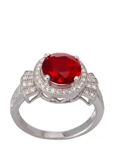 Created Round Lab Created Ruby and Cubic Zirconium Ring in Sterling Silver