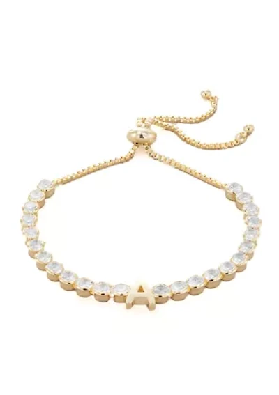 Brass 5 Millimeter Cubic Zirconia Initial Tennis Slider Bracelet
