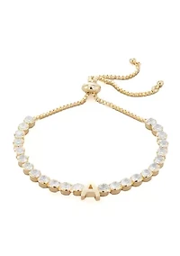 Brass 5 Millimeter Cubic Zirconia Initial Tennis Slider Bracelet