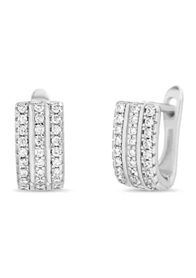 Sterling Silver 3 Row Huggie Hoop Earrings 