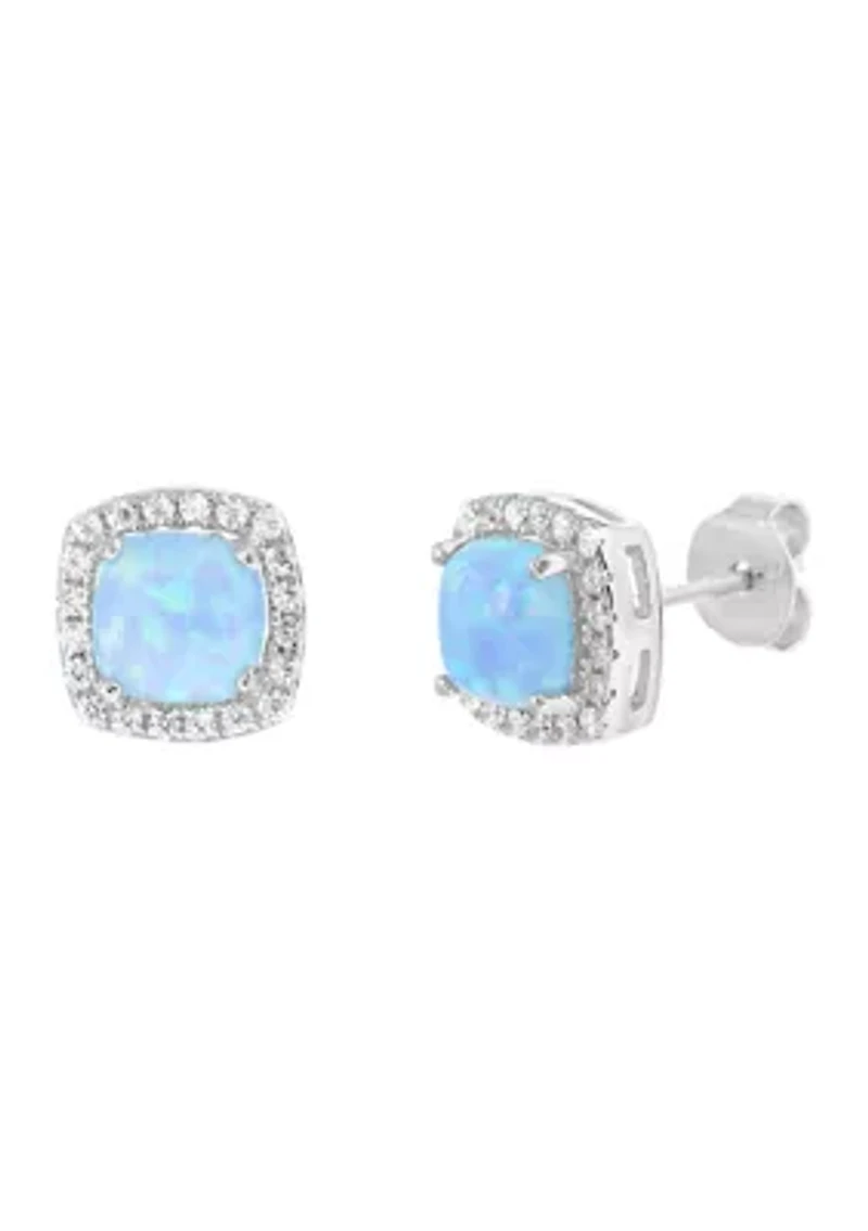 Lab Created Opal and Cubic Zirconia Halo Earring