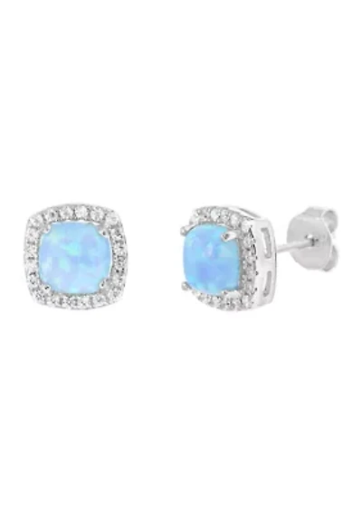 Lab Created Opal and Cubic Zirconia Halo Earring