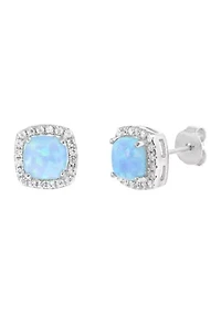 Lab Created Opal and Cubic Zirconia Halo Earring