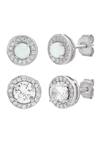 Lab Created Opal and Cubic Zirconia Earring Set 