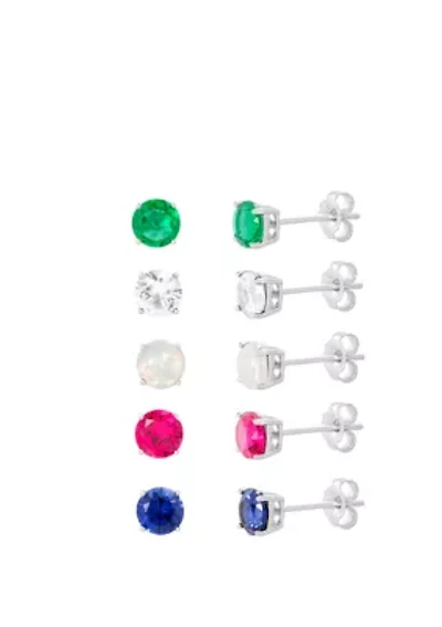Sterling Silver 5 Pair Lab Created Earring Set