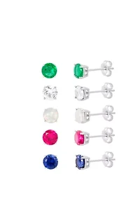 Sterling Silver 5 Pair Lab Created Earring Set