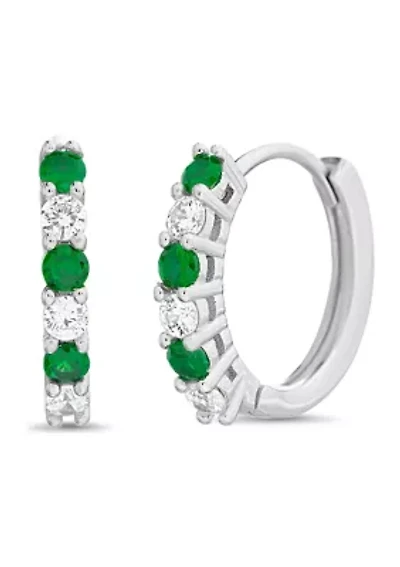 Lab Created Stone and Cubic Zirconia Hoop Earrings