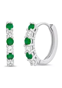 Lab Created Stone and Cubic Zirconia Hoop Earrings