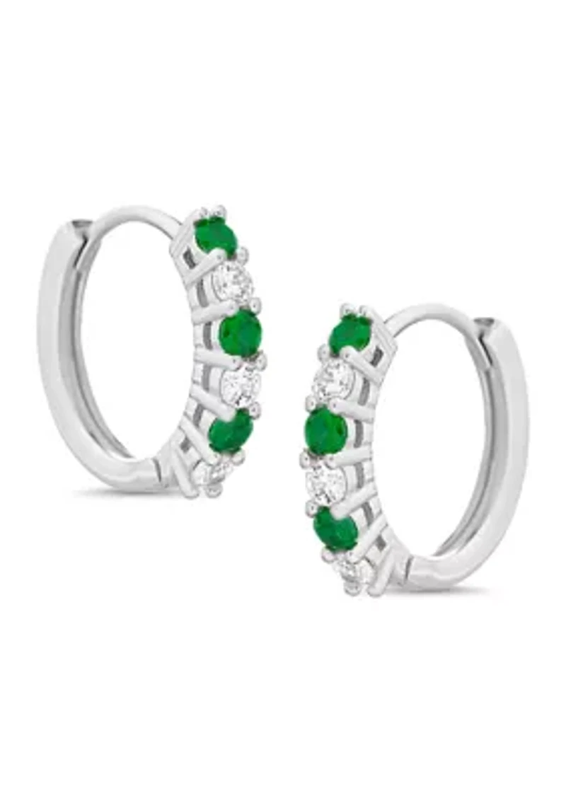 Lab Created Stone and Cubic Zirconia Hoop Earrings