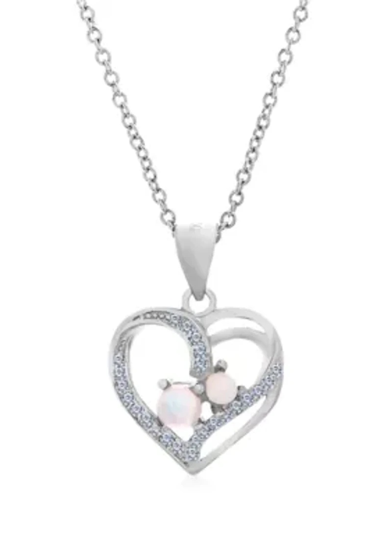 Opal Cubic Zirconia Heart Necklace in Sterling Silver